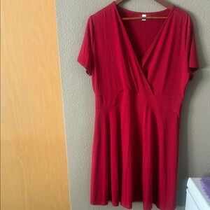 Flattering V-Neck Midi Dress in Deep Red